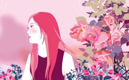 バラの花と女性イラスト