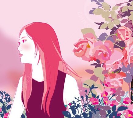 バラの花と女性イラスト