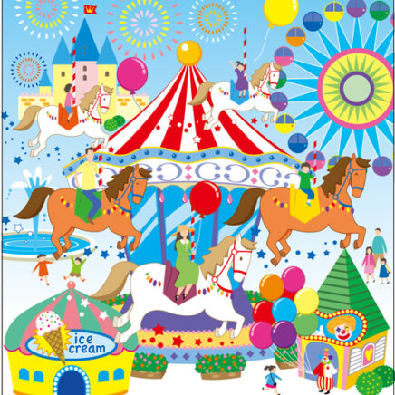 書籍表紙イラスト　遊園地・人物・メリーゴーランド