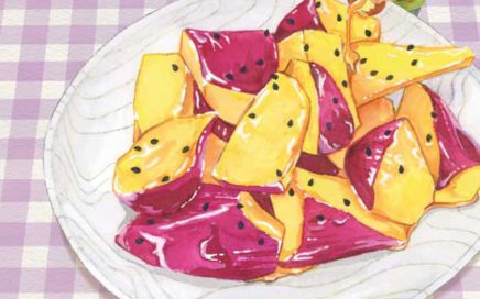 水彩　瑞々しい料理イラスト　大学芋