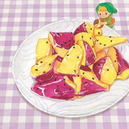 水彩　瑞々しい料理イラスト　大学芋