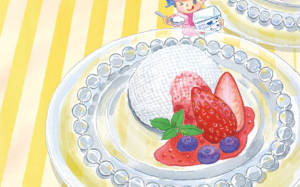 水彩　瑞々しい料理イラスト　ヨーグルトケーキ