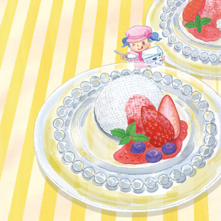 水彩　瑞々しい料理イラスト　ヨーグルトケーキ