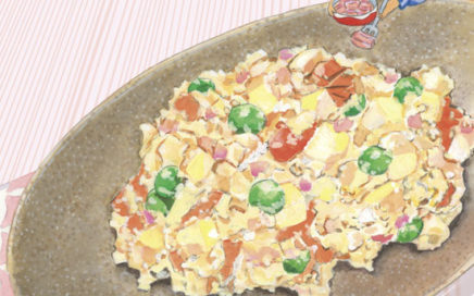 水彩　瑞々しい料理イラスト　ポテサラ