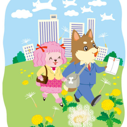 かわいいキャラクター（犬）の情報誌表紙イラスト　通勤