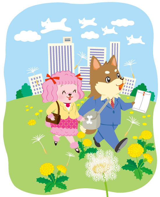 かわいいキャラクター（犬）の情報誌表紙イラスト　通勤