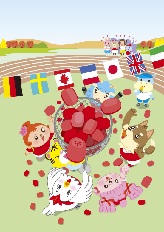 かわいいキャラクターの情報誌表紙イラスト　運動会