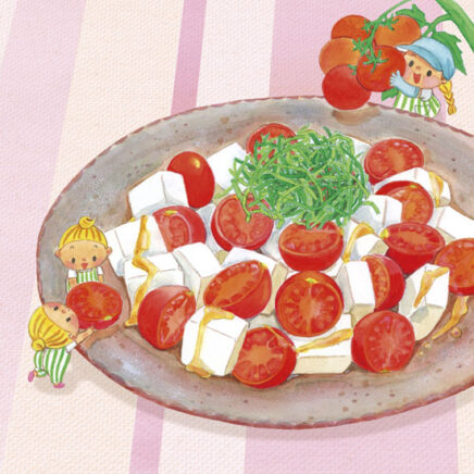 瑞々しい料理イラスト　豆腐とトマトのサラダ