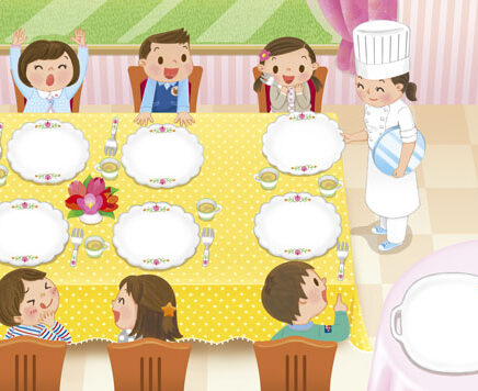 絵本　レストランのイラスト