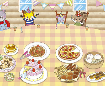 こむぎこの料理パーティイラスト