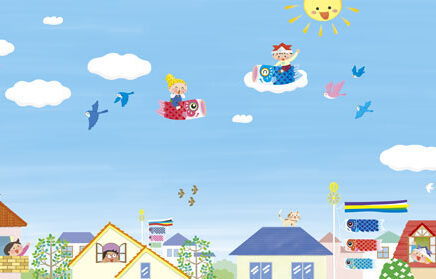 空飛ぶ　こいのぼりのイラスト