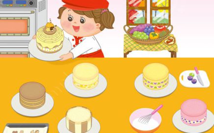 月刊絵本　秋のケーキやさん　見開きイラスト