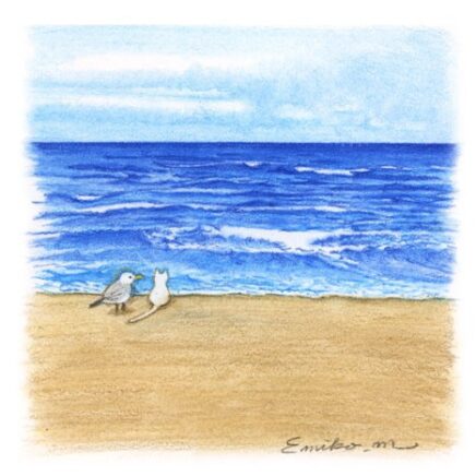 色鉛筆で描いた日本海の夏の海