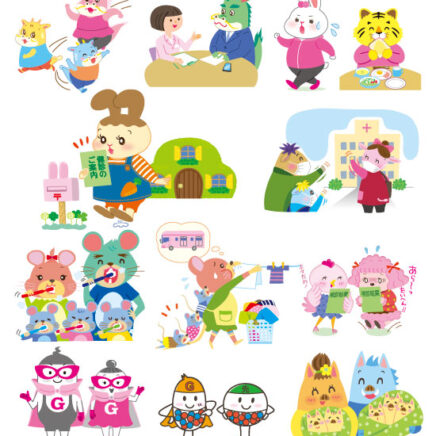 かわいい動物キャラクターのカットイラスト。