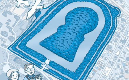 情報誌表紙イラスト　テーマは日本の世界遺産です。大阪府　百舌鳥・古市古墳群のイラスト