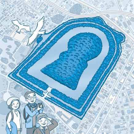 情報誌表紙イラスト　テーマは日本の世界遺産です。大阪府　百舌鳥・古市古墳群のイラスト